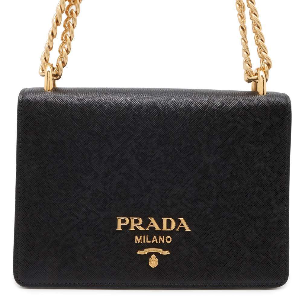 Prada Saffiano Chain Shoulder Bag Black